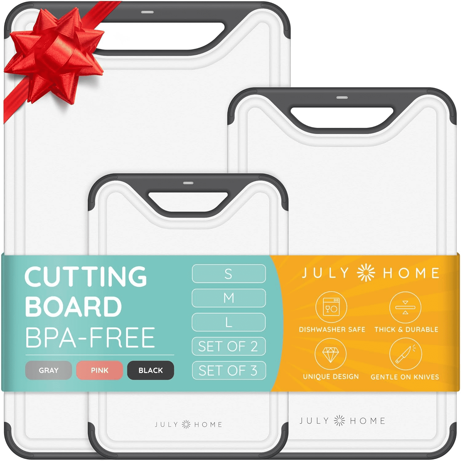 𝐁𝐏𝐀-𝐅𝐫𝐞𝐞 Cutting Boards for Kitchen - Plastic Cutting Board Set of 3, Dishwasher Safe Cutting Boards with Juice Grooves, Thick Chopping Boards for Meat, Veggies, Fruits, Non-Slip (Black)